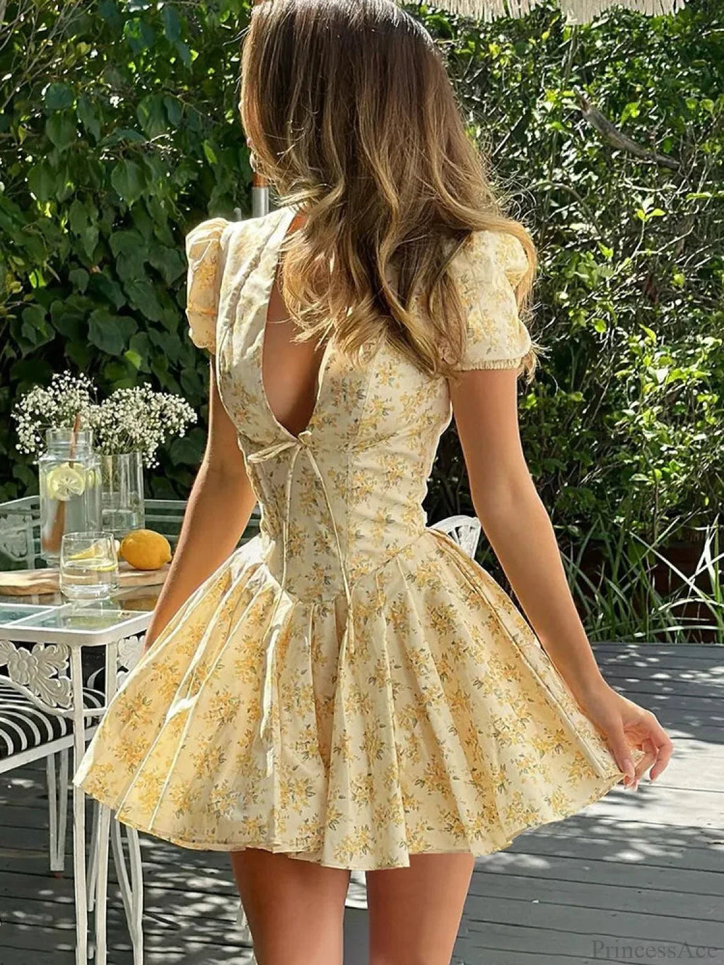 Flower Print Deep V-Neck Mini Dress image 2