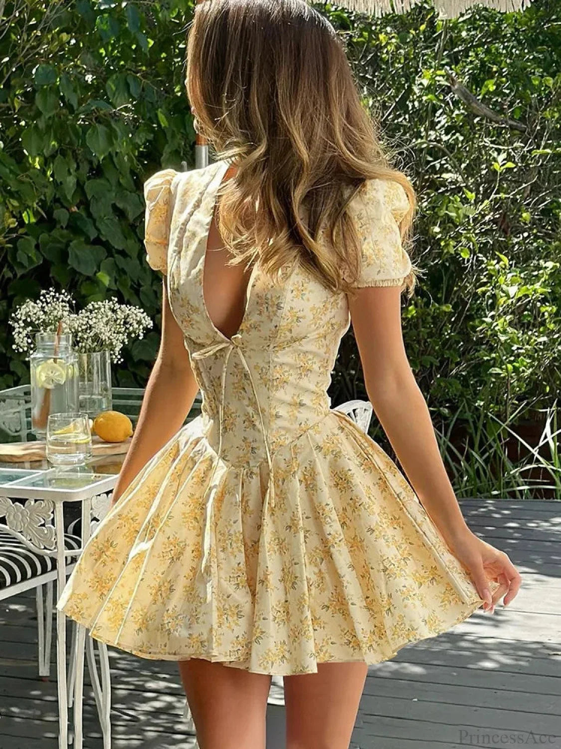 Flower Print Deep V-Neck Mini Dress image 2