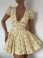 Flower Print Deep V-Neck Mini Dress image 1