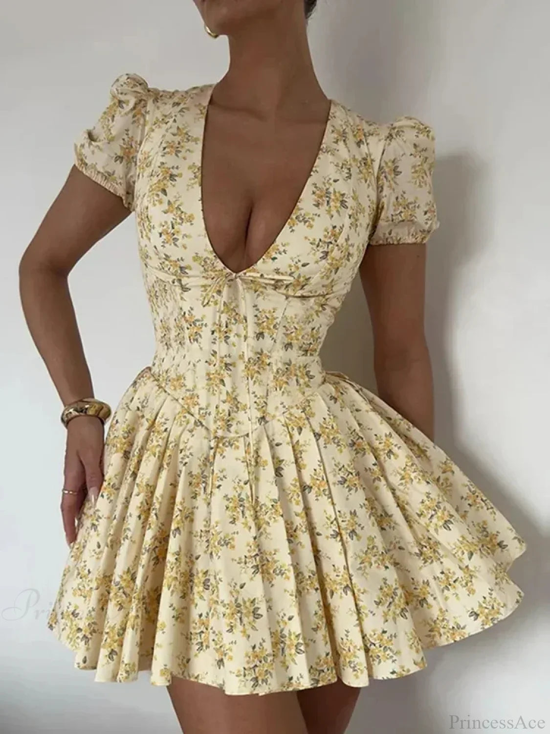 Flower Print Deep V-Neck Mini Dress image 1