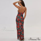 Flower Print Mesh Charming Slip Maxi Dress image 12