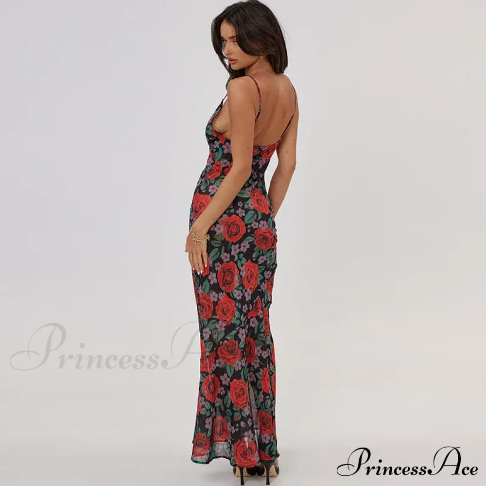 Flower Print Mesh Charming Slip Maxi Dress image 5