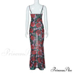Flower Print Mesh Charming Slip Maxi Dress image 15