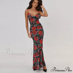 Flower Print Mesh Charming Slip Maxi Dress image 7