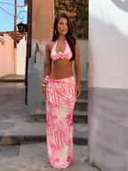 Flower Print Shoulder Three Piece Swimsuit image 3