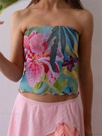 Flower Print Strapless Backless Tube Crop Top image 3