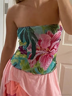 Flower Print Strapless Backless Tube Crop Top image 1