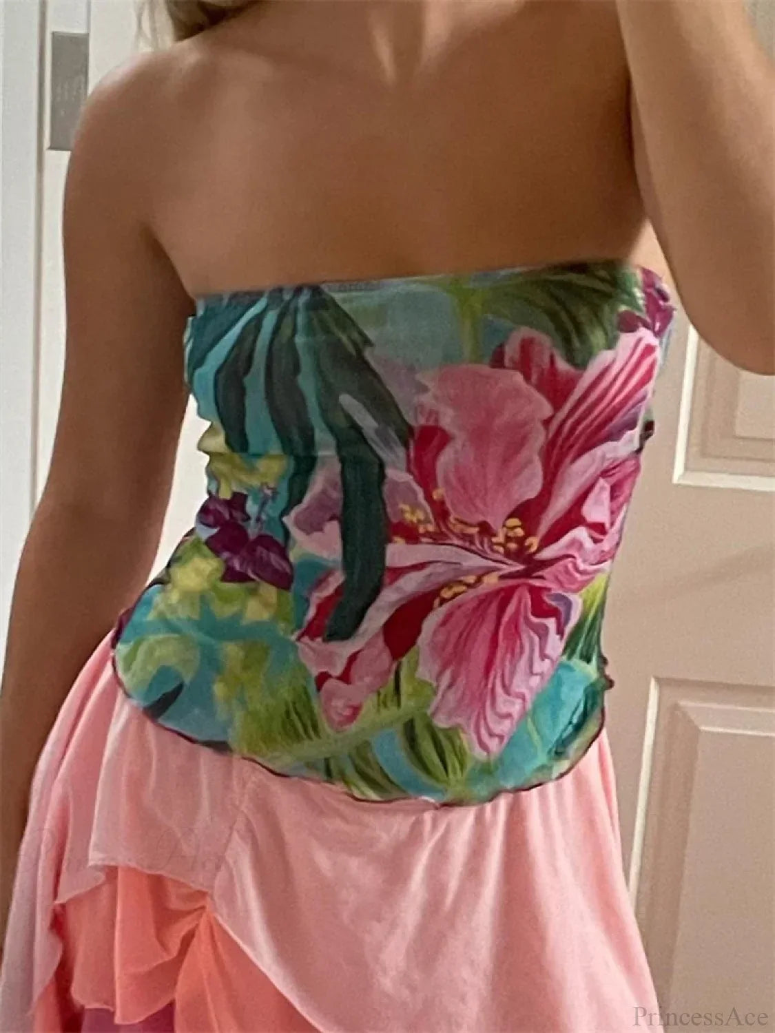 Flower Print Strapless Backless Tube Crop Top image 1