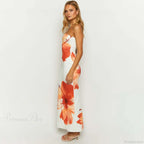 Flower Printed Off-Shoulder Slim Beach Long Floral Dress image 6