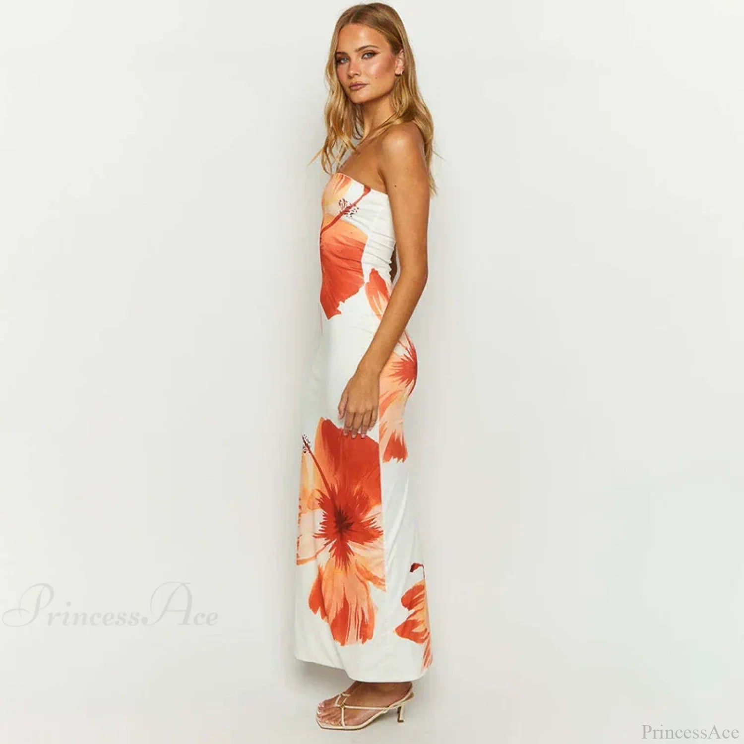 Flower Printed Off-Shoulder Slim Beach Long Floral Dress image 6