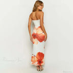 Flower Printed Off-Shoulder Slim Beach Long Floral Dress image 4
