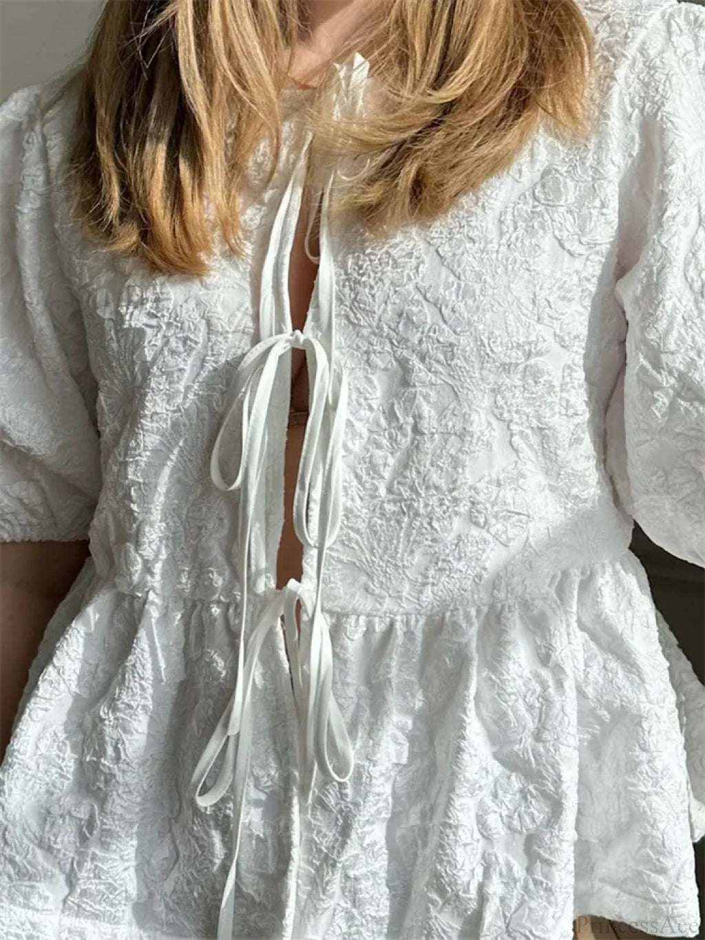 Flower Ruched Front Tie-Up Blouse image 3