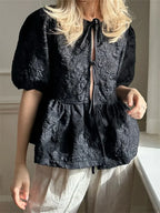 Flower Ruched Front Tie-Up Blouse image 6