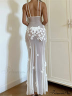Flowers for Women Sexy Sleeveless Strap High Split Backless Mesh See Through Vestidos Party Clubwear image 4
