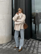 Fluffy Faux Fur Lapel Short Overcoat image 3