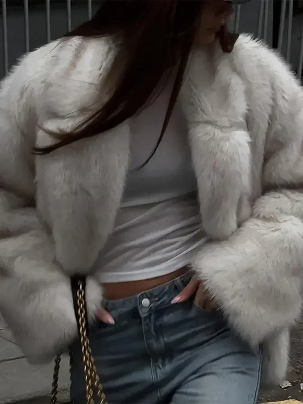 Fluffy Faux Fur Lapel Short Overcoat image 4