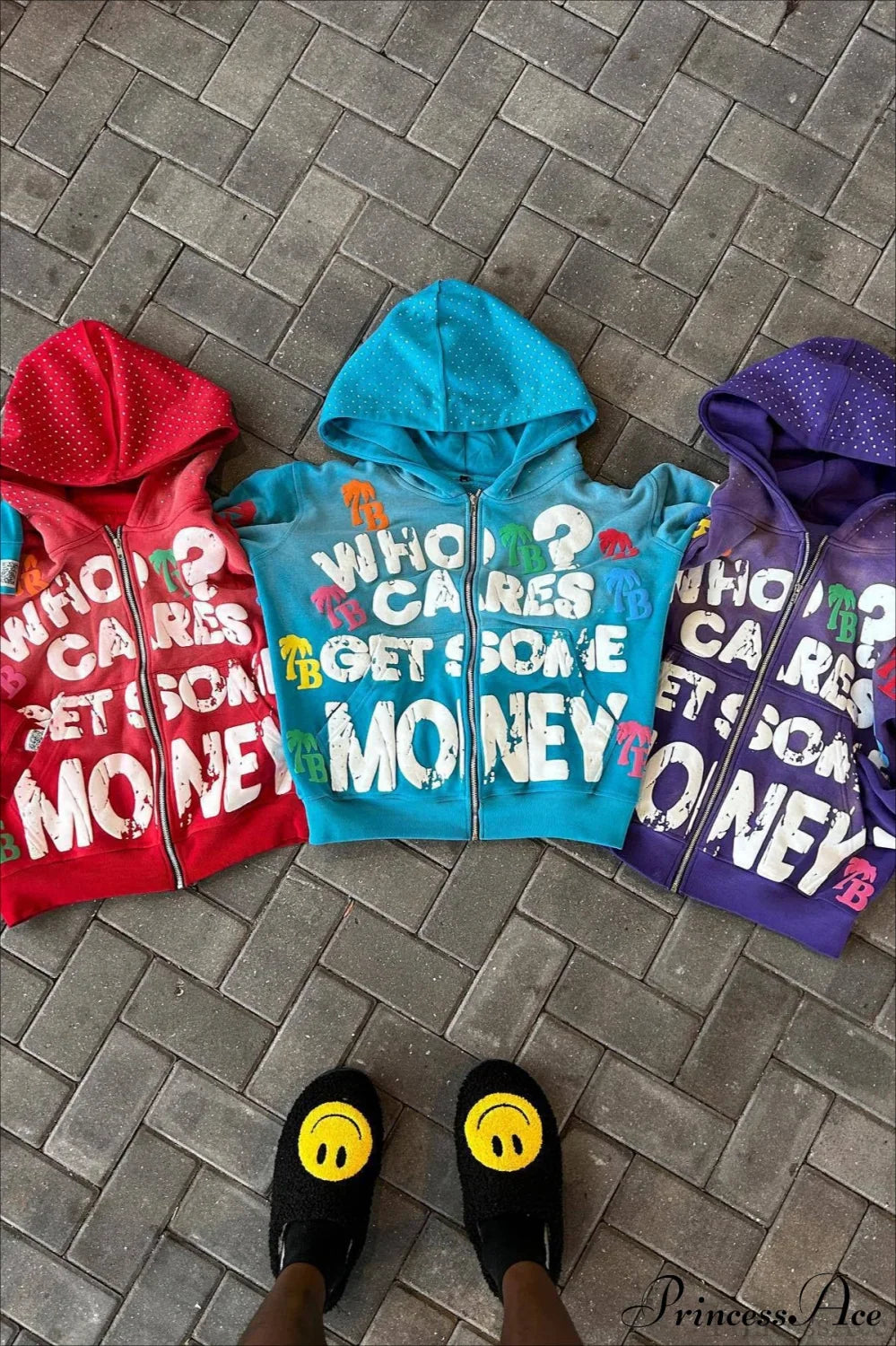 Foam Letter Print Hip-Hop Zip Hoodie image 9