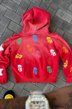 Foam Letter Print Hip-Hop Zip Hoodie image 8