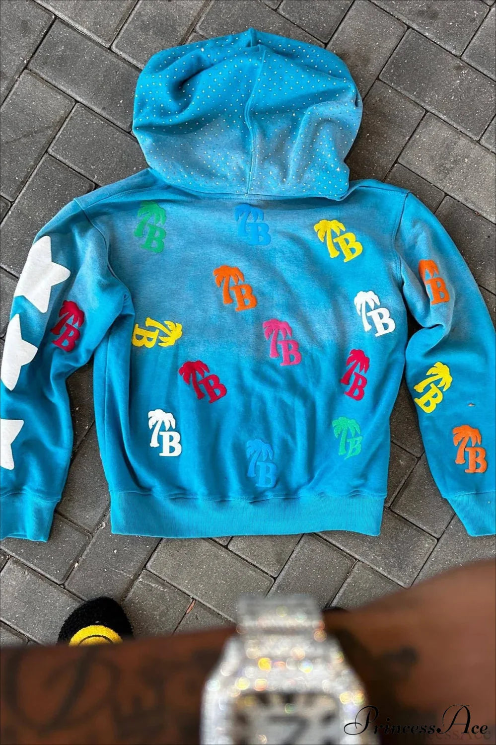 Foam Letter Print Hip-Hop Zip Hoodie image 2