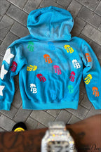 Foam Letter Print Hip-Hop Zip Hoodie image 2