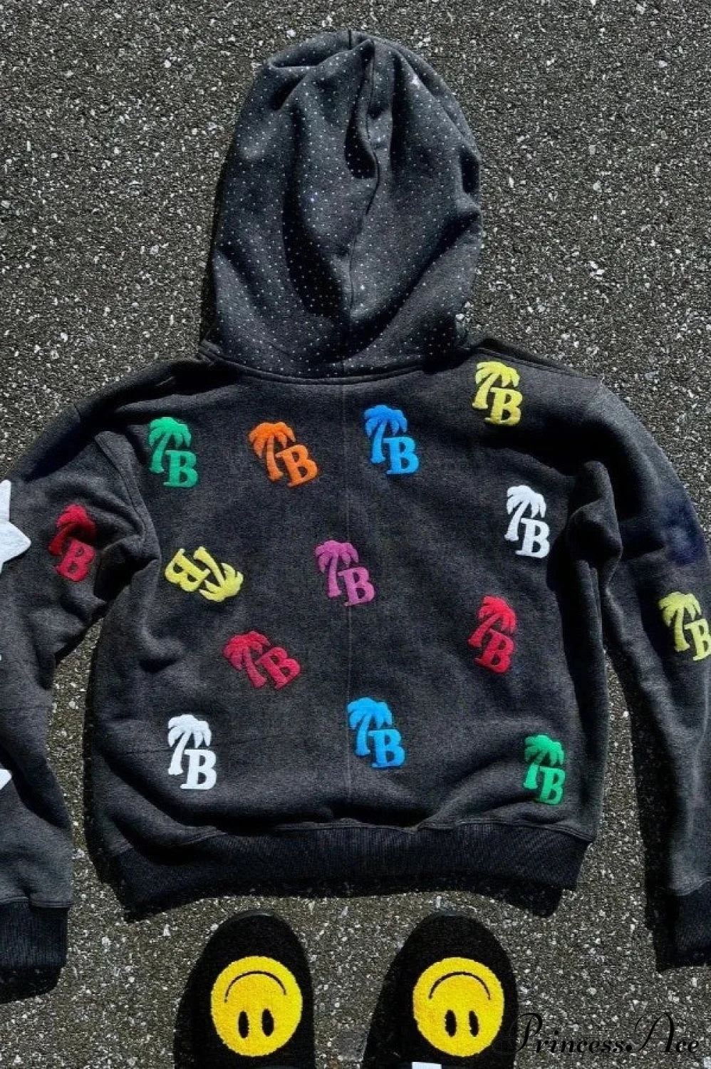 Foam Letter Print Hip-Hop Zip Hoodie image 6
