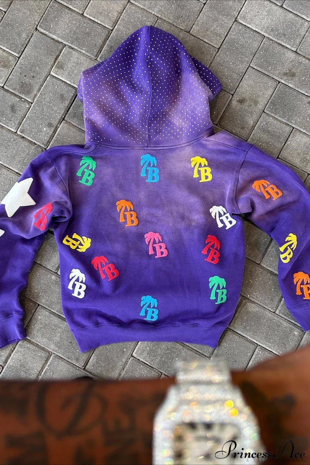 Foam Letter Print Hip-Hop Zip Hoodie image 4