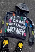 Foam Letter Print Hip-Hop Zip Hoodie image 5