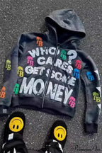 Foam Letter Print Hip-Hop Zip Hoodie image 5