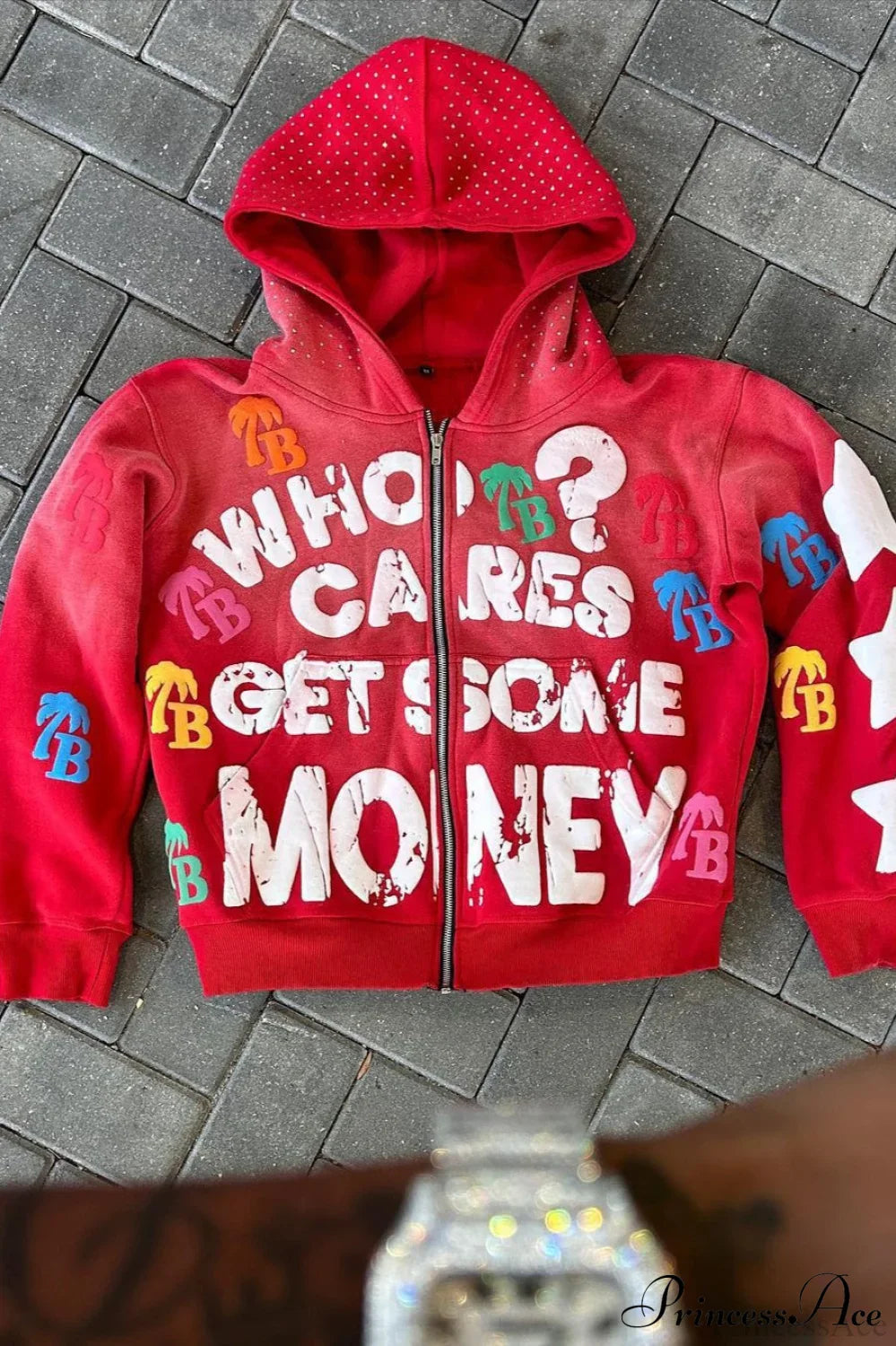 Foam Letter Print Hip-Hop Zip Hoodie image 7