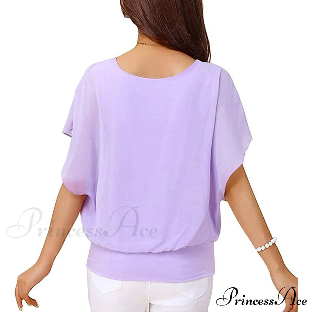 for Chiffon Blouse Casual T-Shirt Top Brief Arm Women image 2