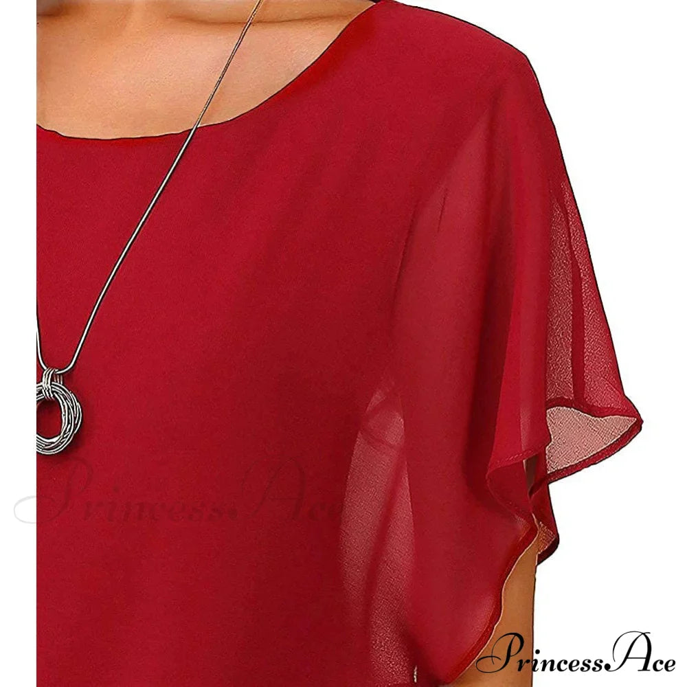 for Chiffon Blouse Casual T-Shirt Top Brief Arm Women image 12