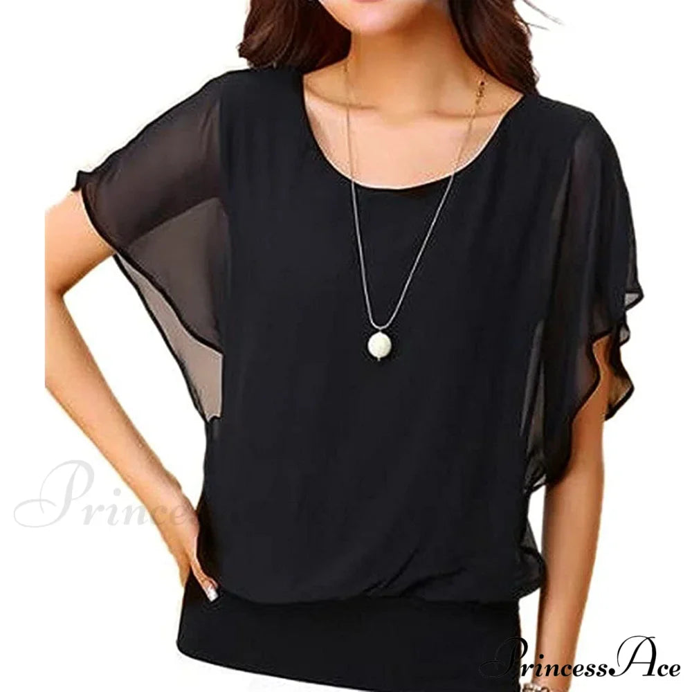 for Chiffon Blouse Casual T-Shirt Top Brief Arm Women image 13