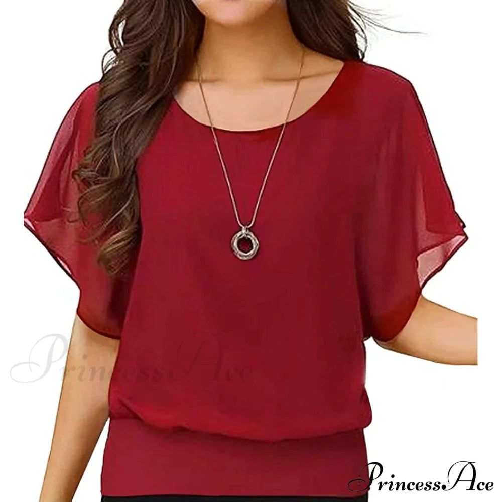 for Chiffon Blouse Casual T-Shirt Top Brief Arm Women image 17