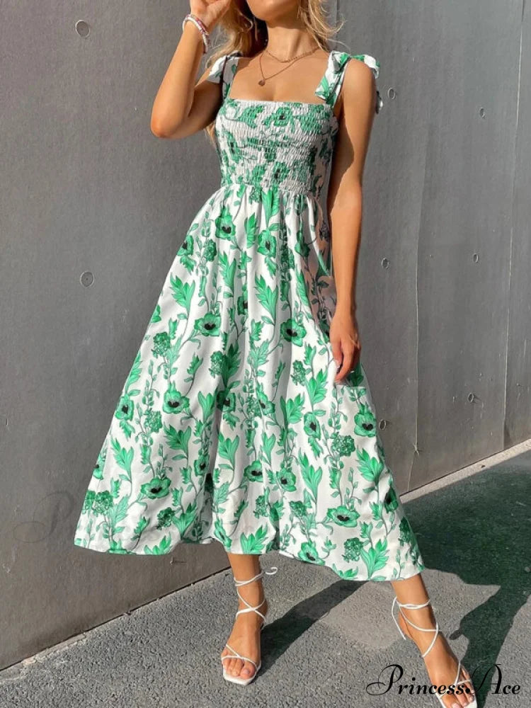 for Flowered Design Tiered Gown Smocked Women image 9