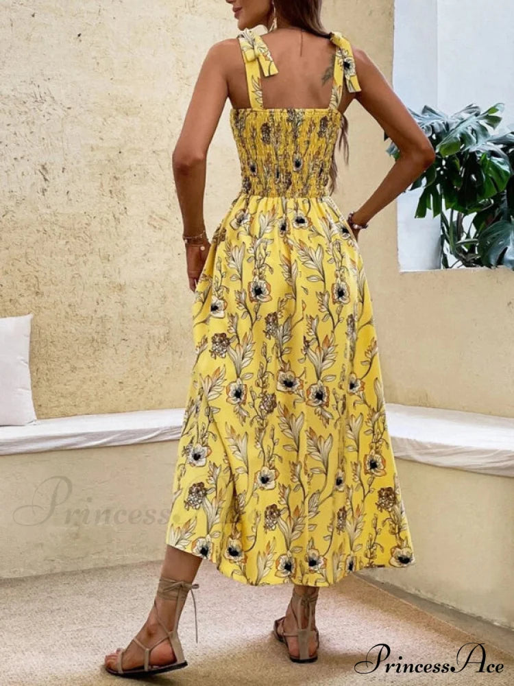 for Flowered Design Tiered Gown Smocked Women image 17