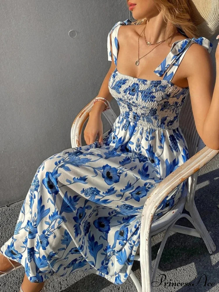 for Flowered Design Tiered Gown Smocked Women image 4