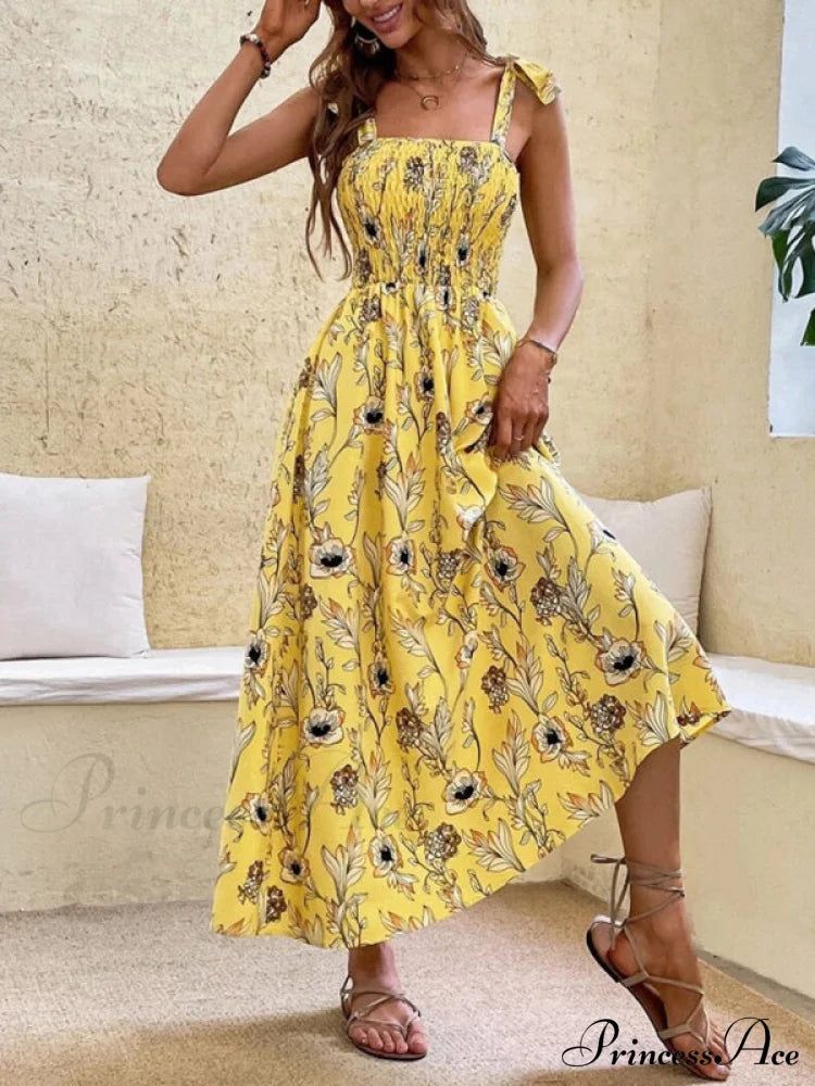 for Flowered Design Tiered Gown Smocked Women image 18