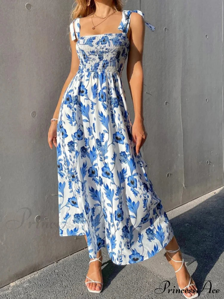 for Flowered Design Tiered Gown Smocked Women image 2