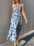 for Flowered Design Tiered Gown Smocked Women image 3