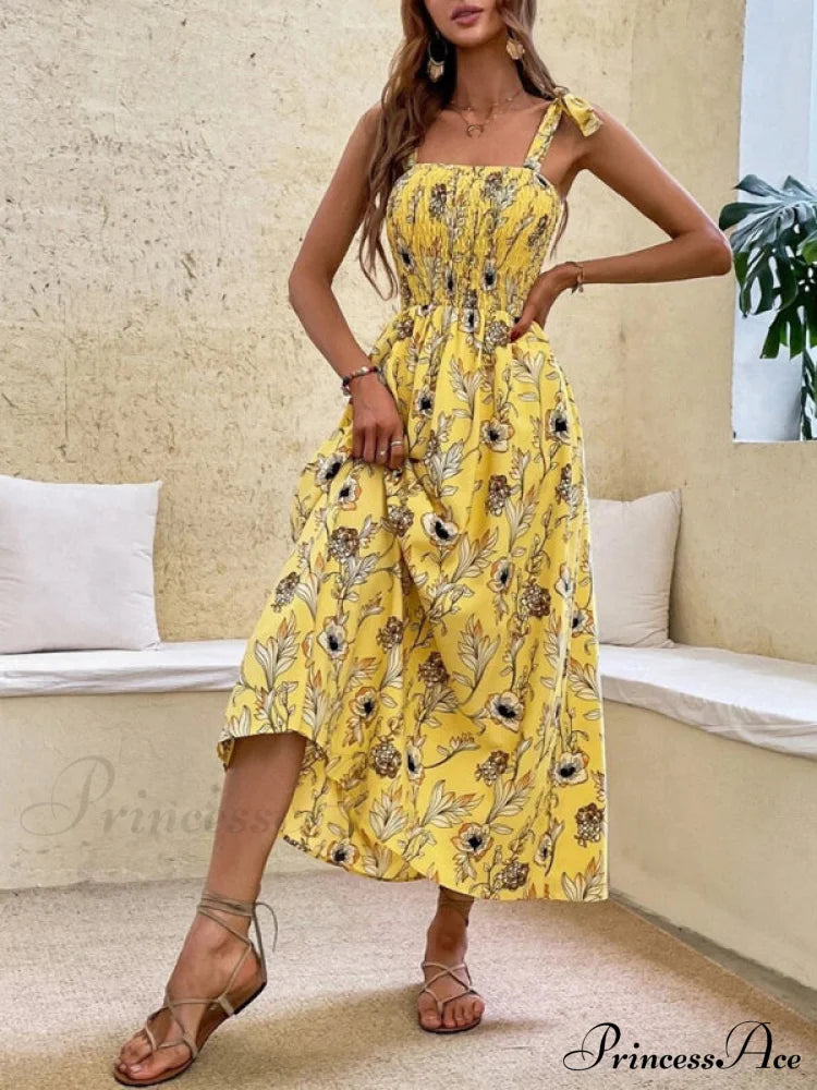 for Flowered Design Tiered Gown Smocked Women image 20