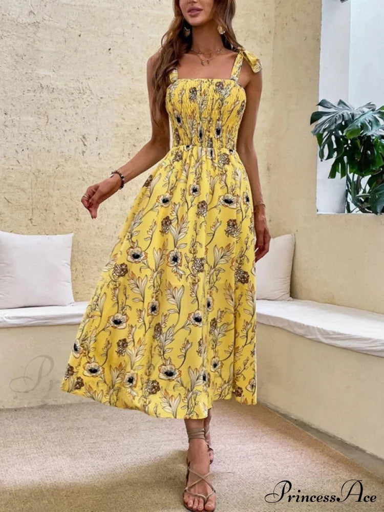 for Flowered Design Tiered Gown Smocked Women image 19