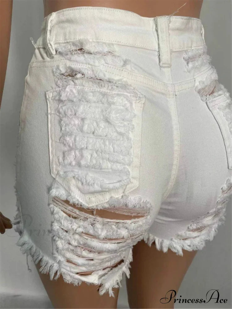 for Warm-Season Waist High Denim Hole Pants Out Ripped Hollow Shorts Women image 8