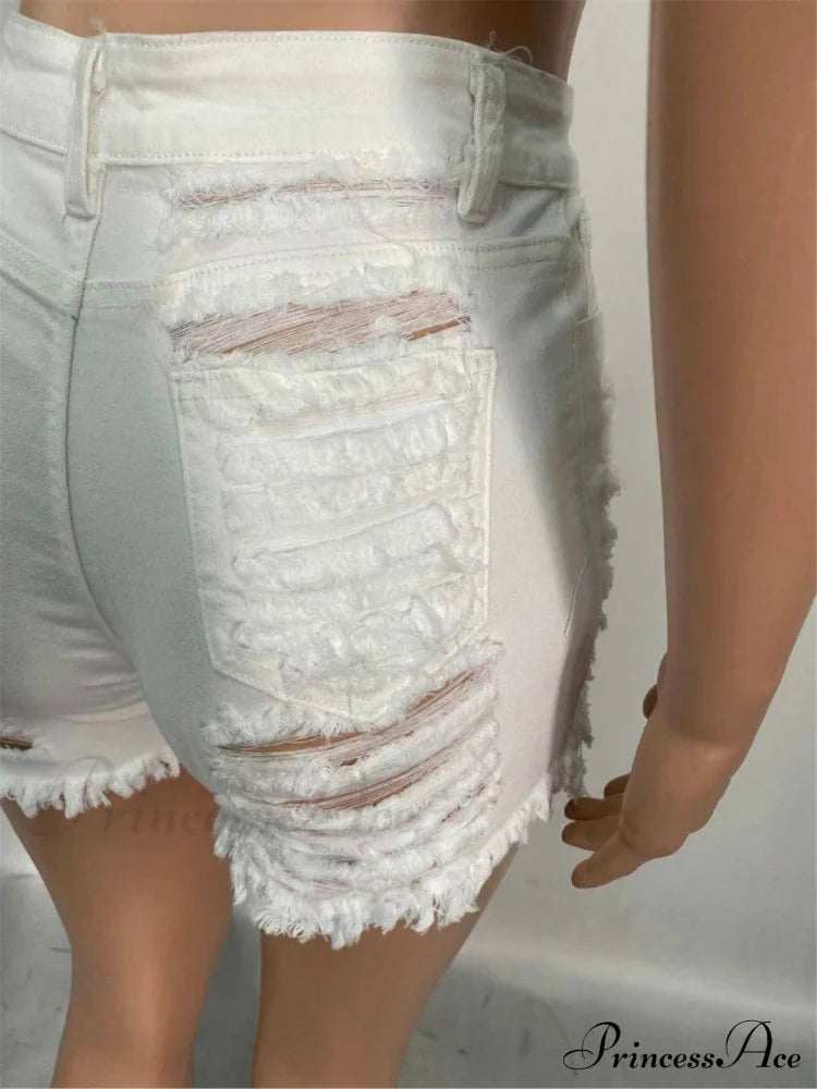 for Warm-Season Waist High Denim Hole Pants Out Ripped Hollow Shorts Women image 6