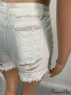 for Warm-Season Waist High Denim Hole Pants Out Ripped Hollow Shorts Women image 6