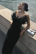 Frayed Edge V-Neck Strapless Fitted Maxi Party Dress image 1