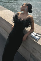 Frayed Edge V-Neck Strapless Fitted Maxi Party Dress image 1