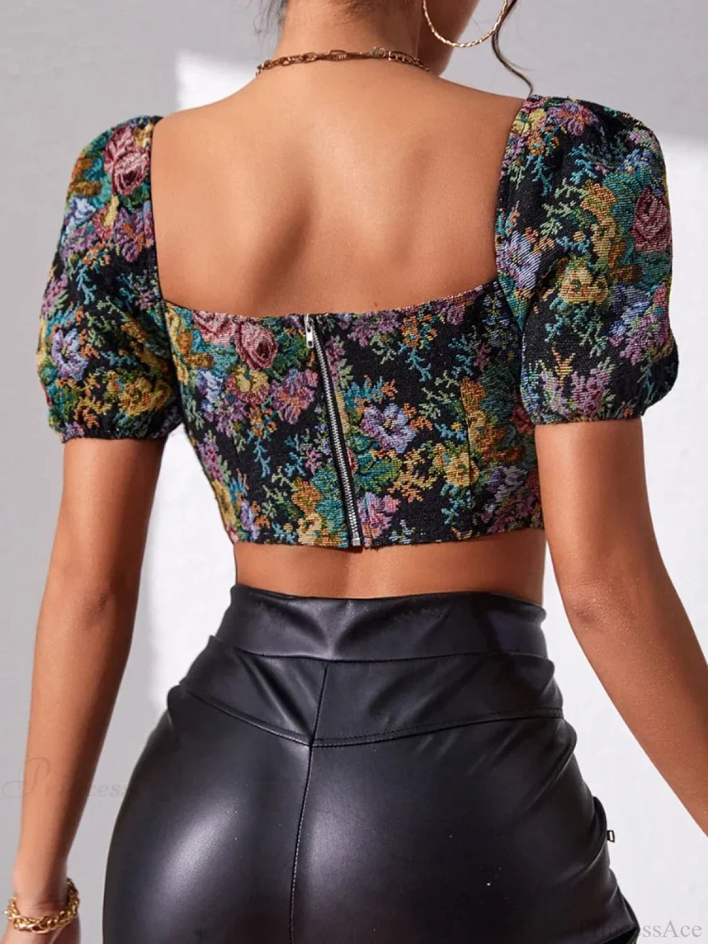 French Floral Corset Lace Up Bustier Crop Top image 6