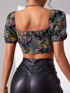 French Floral Corset Lace Up Bustier Crop Top image 6