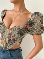 French Floral Corset Lace Up Bustier Crop Top image 3