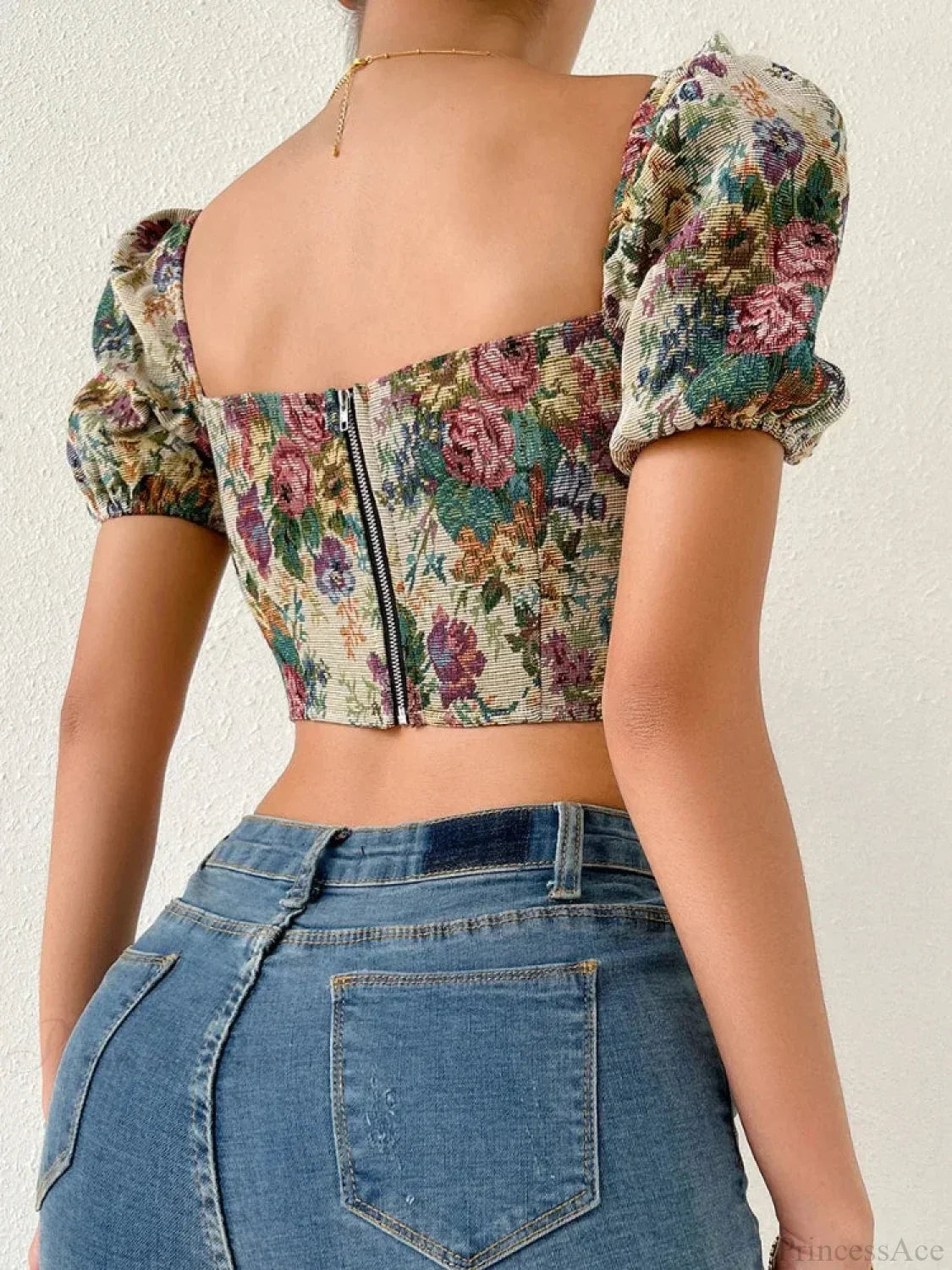 French Floral Corset Lace Up Bustier Crop Top image 2